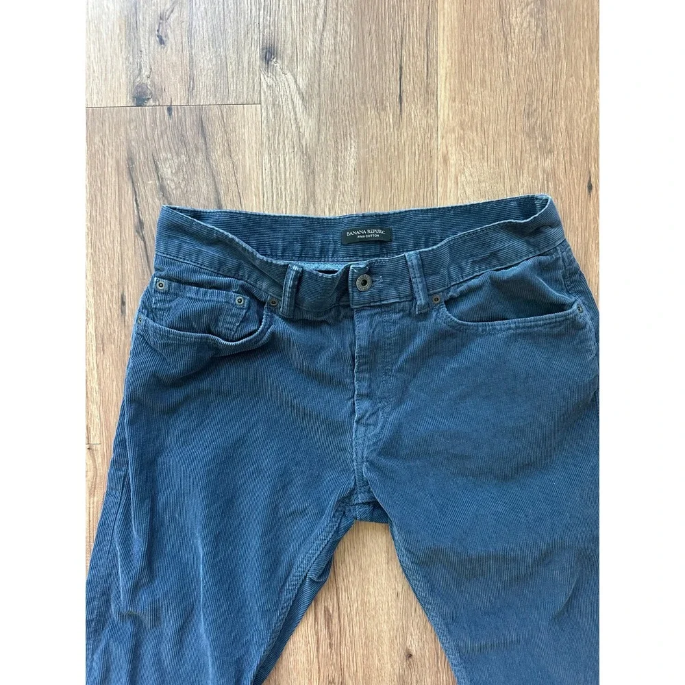 Banana Republic Mens Pima Cotton Corduroy Pants 32x34 Teal Blue Straight‎ Leg